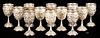 Set of 12 Kirk Repousse Sterling Silver Goblets, Hand Decorated