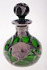 Green Glass Perfume Bottle With Silver Overlay