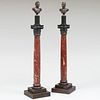 Pair of Grand Tour Bronze, Metal and Marble Columns with Busts of Military Figures