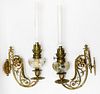 VICTORIAN CAST IRON OIL LAMP WALL SCONCES PAIR