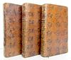 THREE VOLUMES OF OLD ILLUSTRATED ADVENTURES BY DANIEL DEFOE FROM 1761 FEATURING ROBINSON CRUSOE