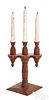 Turned and painted walnut candelabrum