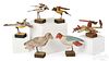 Six carved and painted wood and metal birds