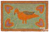 American hooked rug with bird and hearts