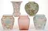 PHOENIX / CONSOLIDATED ART GLASS VASES, LOT OF FIVE