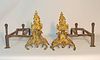 Antique French Baroque Brass Andirons