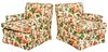 Chintz Upholstered Skirted Arm Chairs, Pair