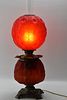 VICTORIAN RUBY SATIN GLASS GONE WITH THE WIND LAMP