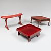 Two Asian Red Lacquer Low Tables with a Red Lacquer Armrest