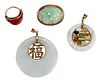 Jade Pendants, Brooch and Carnelian Ring, Collection of Four