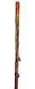 38. Frog and Snake Folk Art Cane- Ca. 1920- A one piece carved hardwood shaft with a 10” snake with two color glass eyes, r