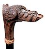 166. Mallard Duck Automation Cane- Ca. 1900- A whimsical Black Forrest carved cane handle, which has a paint decorated Drake 