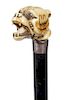 192. Walrus Tusk Bulldog Cane- Ca. 1900- A large carved bulldog with two color glass eyes and a fierce open mouth, silver met