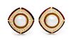 A Pair of 18 Karat Yellow Gold, Cultured Pearl, Diamond and Polychrome Enamel Earclips, de Vroomen, 28.10 dwts.