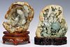 (2) CHINESE CARVED GREEN HARDSTONE BOULDERS