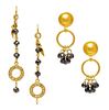 A Pair of 24 Karat Yellow Gold and Black Diamond Earrings, Gurhan, 6.70 dwts.