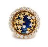 A Bicolor Gold, Diamond and Blue Enamel "Starry Sky" Ring, 12.30 dwts.