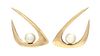 A Pair of Modernist Yellow Gold and Cultured Pearl Earclips, Ed Wiener, 6.20 dwts.