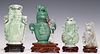 (4) CHINESE CARVED GREEN HARDSTONE URNS ON BASES