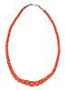 * A Single Strand Orange-Red Coral Graduated Bead Necklace,