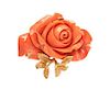 A 14 Karat Yellow Gold and Coral Flower Brooch, 15.70 dwts.