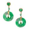A Pair of Yellow Gold and Jade Ear Pendants, 5.90 dwts.