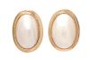 A Pair of Yellow Gold and Mabe Pearl Earclips, 11.90 dwts.