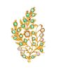A Yellow Gold, Diamond and Emerald Foliate Motif Brooch, 4.80 dwts.