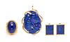 A Collection of 14 Karat Yellow Gold and Lapis Lazuli Jewelry, 46.20 dwts.