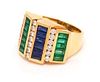 * An 18 Karat Yellow Gold, Emerald, Sapphire and Diamond Ring, Charles Krypell, 12.30 dwts.