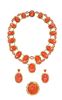 * A Victorian Yellow Gold and Coral Cameo Demi Parure, 55.60 dwts.