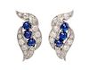A Pair of Art Deco Platinum, Sapphire and Diamond Earclips, 9.40 dwts.