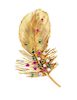 * A Yellow Gold, Diamond, Emerald and Ruby Feather Brooch, 22.20 dwts.