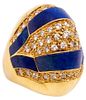 Mid Century Cocktail Ring In 18Kt Gold With 1.53 Cts In Diamonds And Lapis Lazuli