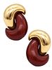 Italian 1970 Modernist Clip Earrings In 18Kt Yellow Gold With Rose Wood