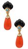 Italian Convertible Coral Drop Earrings In 18Kt Gold With 57.44 Ctw In Diamonds And Onyx