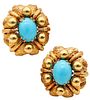 Mid Century Earrings In 18Kt Gold With Sleeping Beauty Turquoises