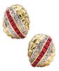 Modern Clips Earrings In 14Kt Gold With 3.42 Cts In Rubies And Diamonds