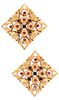 Italian Florentine Renaissance Clips Earrings In 18K Gold With Rubies And Sapphires