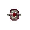 Deco 18k Gold & Platinum Ring with Rubies and Diamonds