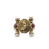 Italian 14kt Gold Ring with Rubies & Pearls