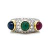 18K Yellow Gold Ruby, Sapphire, Emerald, and Diamond Ring