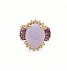 Lavender Jade, Diamond And Amethyst Ring, Size 7 7.6g