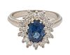 Blue Sapphire And Diamond Ring, Platinum Size 8, 9g