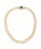 Cultured Pearl, Jade And Diamond Necklace