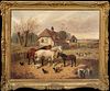  FARM HORSES CHICKEN PIGS OIL PAINTING