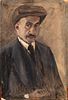 Max Liebermann (German, 1847-1935) Oil on Board, "Self Portrait", H 17.5" W 12"