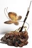 Brass Butterfly & Cattail Tabletop Sculpture