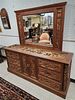 Asian Heavily Carved 6 Drawer/ 2 Door Dresser 69 1/2"H X 6'W X 19"D