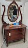 C1900 Mahog 2 Drawer Wash Stand W/ Mirror 27 1/2"H X 32"W W/ Lyres 54"H And Mirror 30" X 18"
